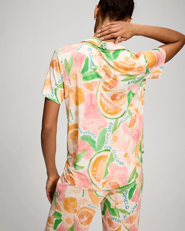 Short Sleeve Notch Collar Pajama Top