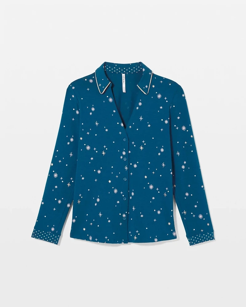 Long-Sleeve Notch Collar Pajama Top