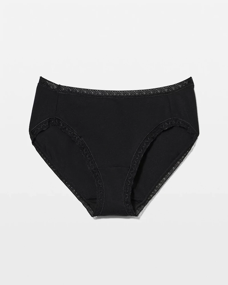 Cotton High-Leg Brief Panty with Lace Trim
