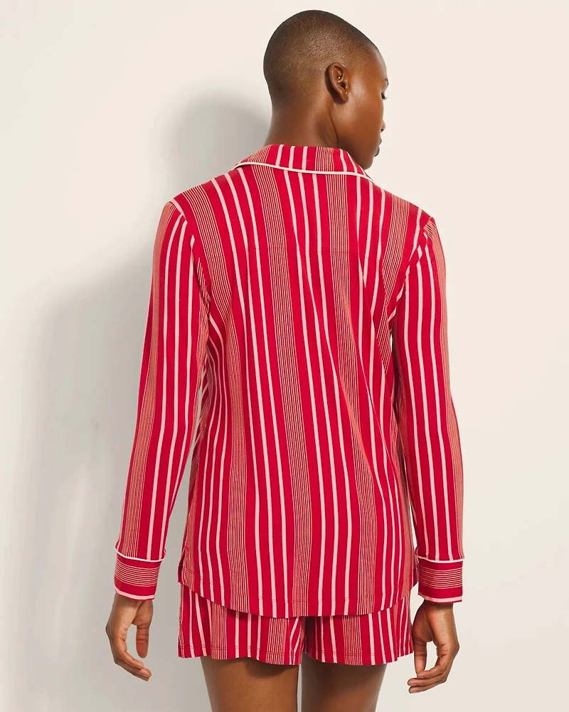 Long-Sleeve Printed Notch Collar Pajama Top