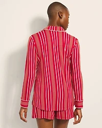 Long-Sleeve Printed Notch Collar Pajama Top