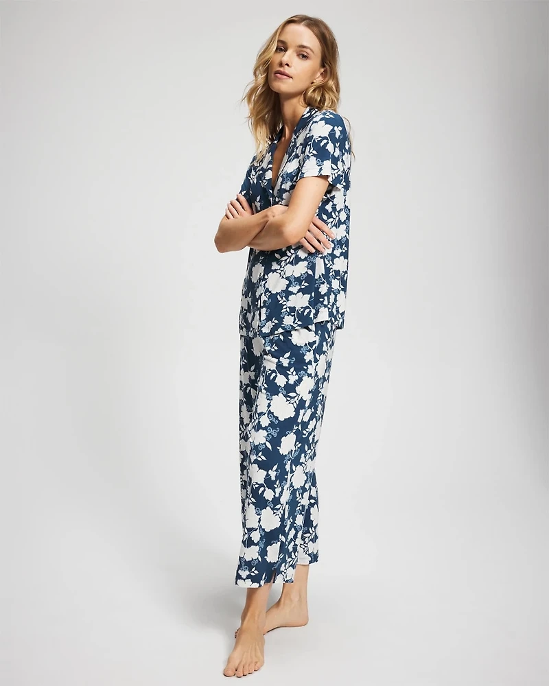 Short Sleeve Notch Collar Pajama Top