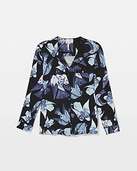 Piped Long-Sleeve Notch Pajama Top