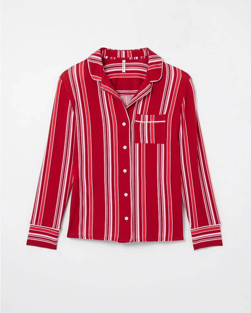 Long-Sleeve Notch Collar Pajama Top