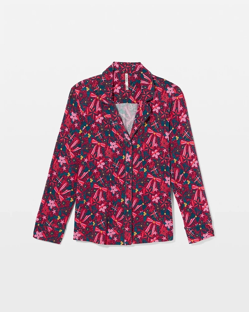 Cool Nights Long Sleeve Notch Collar with Piped Placket Pajama Top