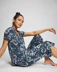 Piped Short Sleeve Notch Collar Pajama Top