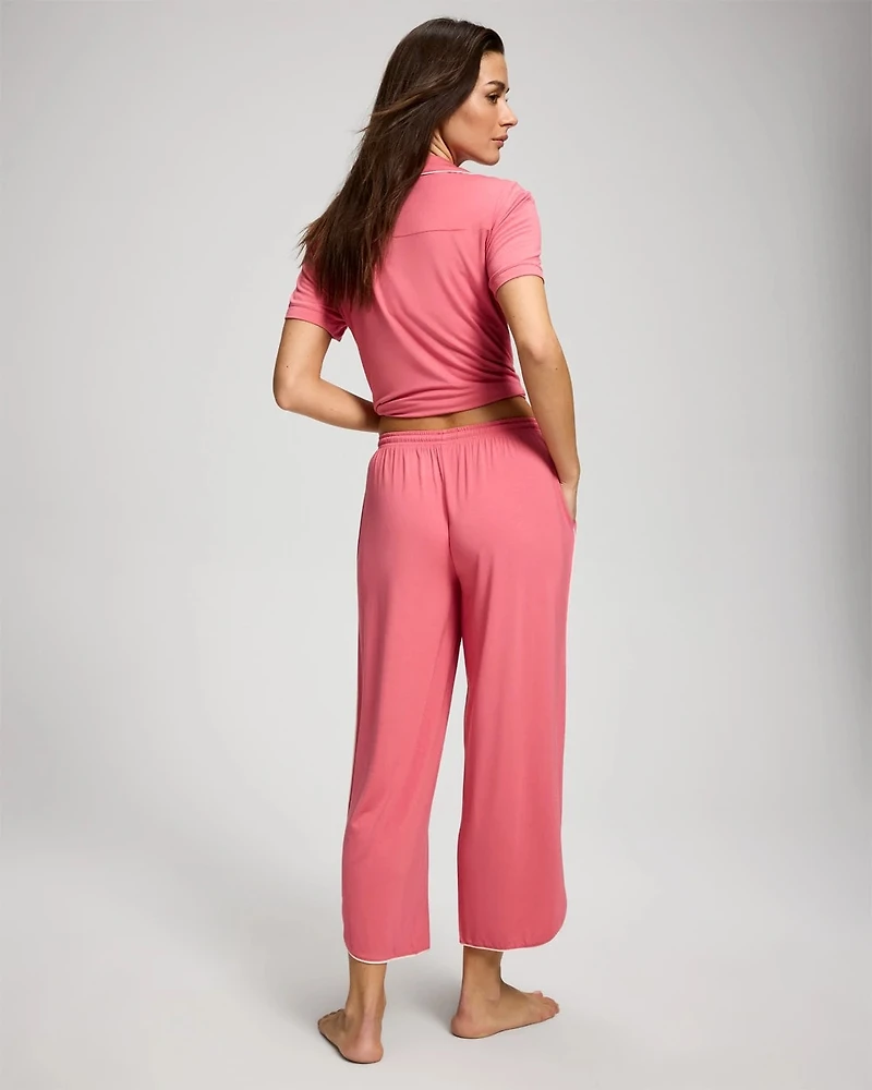 Solid Piped Crop Pajama Pant