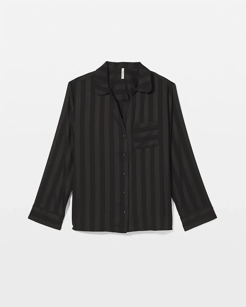 Shadow Stripe Long Sleeve Pajama Notch Collar Top