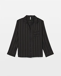 Shadow Stripe Long Sleeve Pajama Notch Collar Top