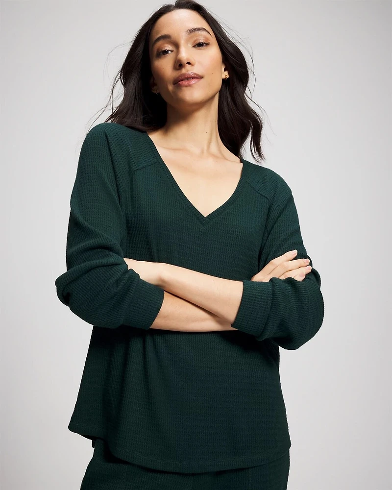 Cozy Waffle Long Sleeve V-Neck Pajama Top