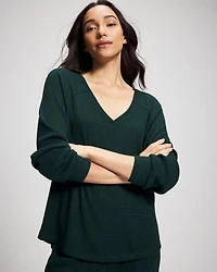 Cozy Waffle Long Sleeve V-Neck Pajama Top