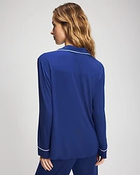 Long Sleeve Notch Collar w/ Piped Placket Pajama Top