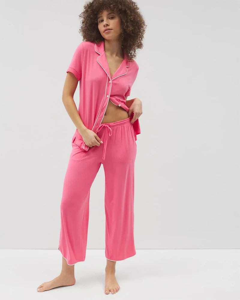 Solid Piped Crop Pajama Pant
