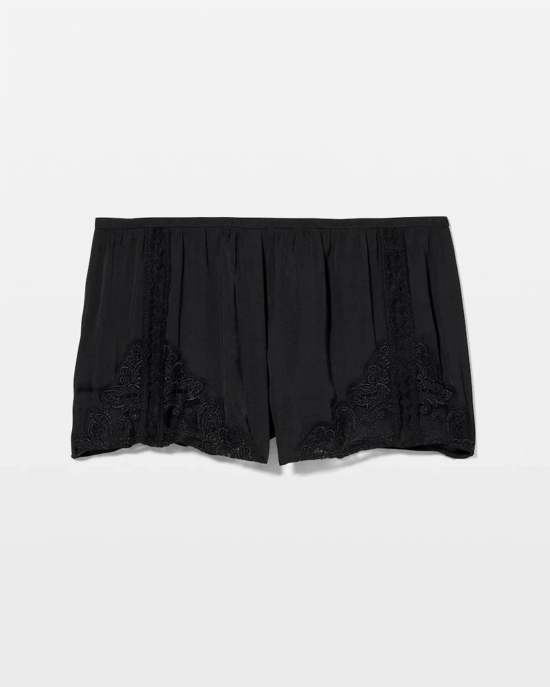 Crinkle Satin + Embroidery Tap Shorts