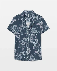 Piped Short Sleeve Notch Collar Pajama Top
