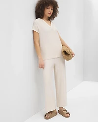 Crinkle Knit Short Sleeve V-Neck Hoodie
