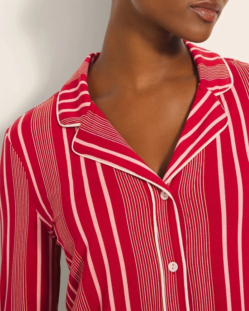 Long-Sleeve Printed Notch Collar Pajama Top