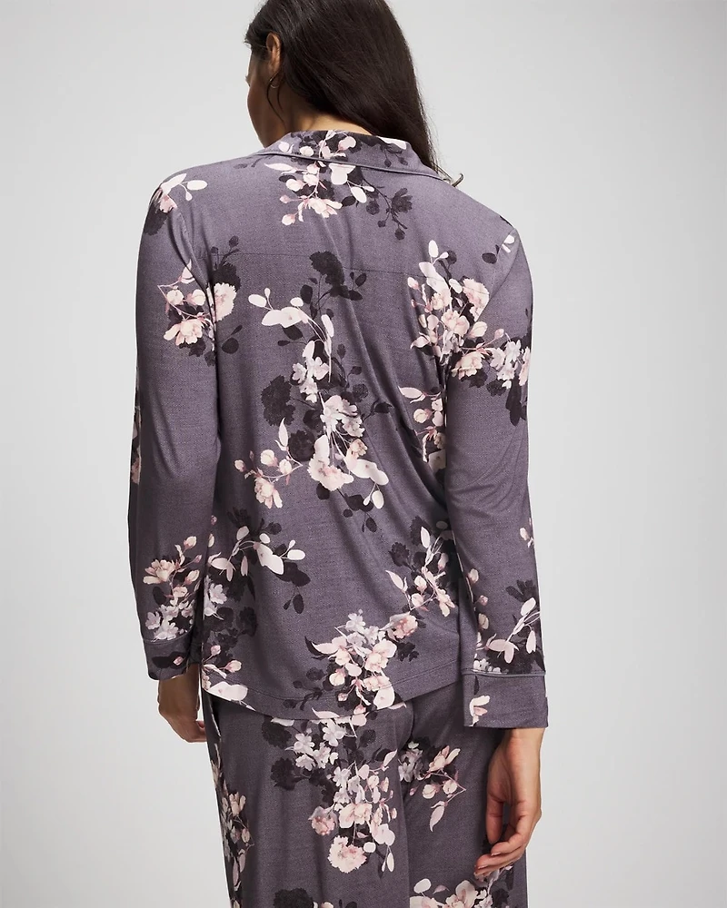 Long-Sleeve Printed Notch Collar Pajama Top