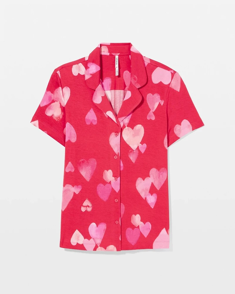 Short Sleeve Notch Collar Pajama Top