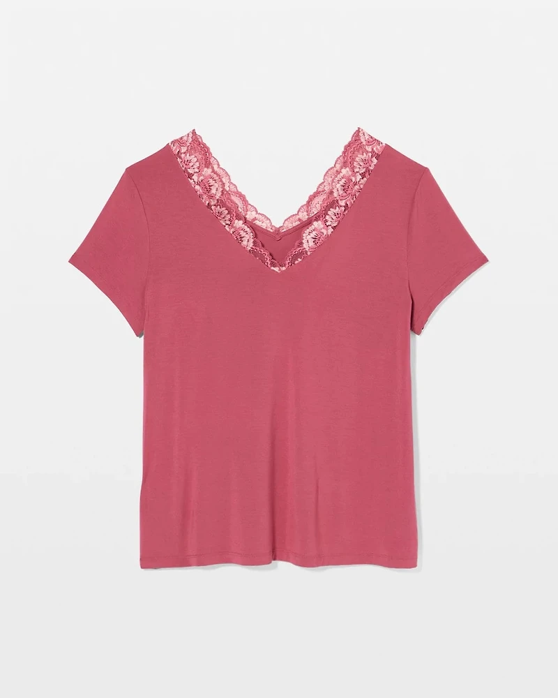 Romantic Lace Short Sleeve Pajama Top