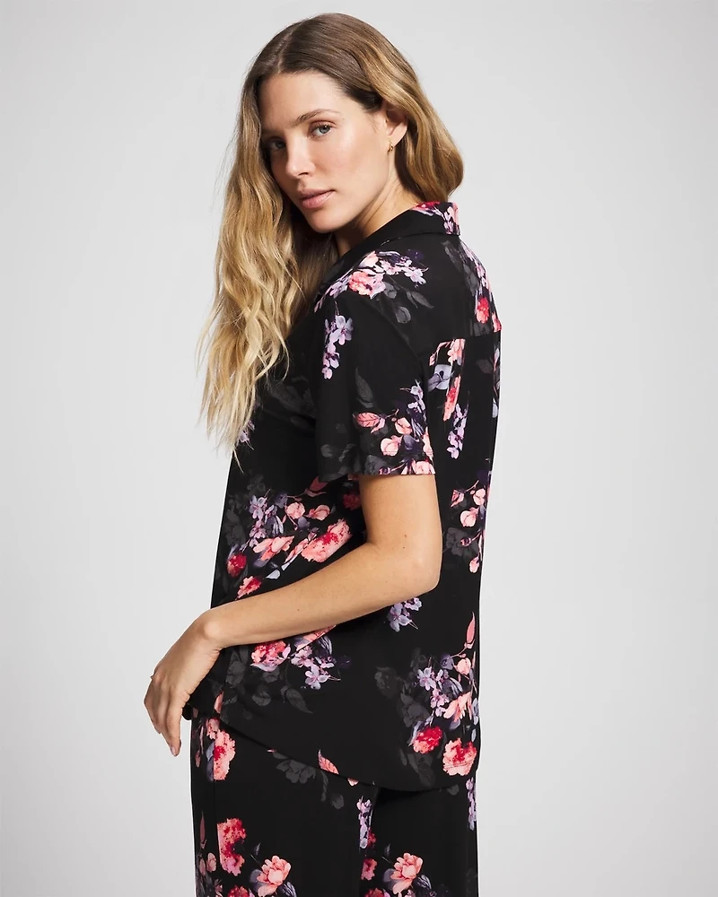 Short Sleeve Notch Collar Pajama Top