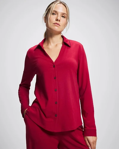 Long-Sleeve Notch Collar Pajama Top
