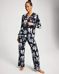 Piped Long-Sleeve Notch Pajama Top