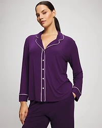Long Sleeve Notch Collar w/ Piped Placket Pajama Top
