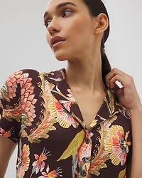 Short Sleeve Notch Collar Pajama Top