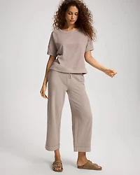 Slub French Terry Relaxed Wide Leg Ankle Pants