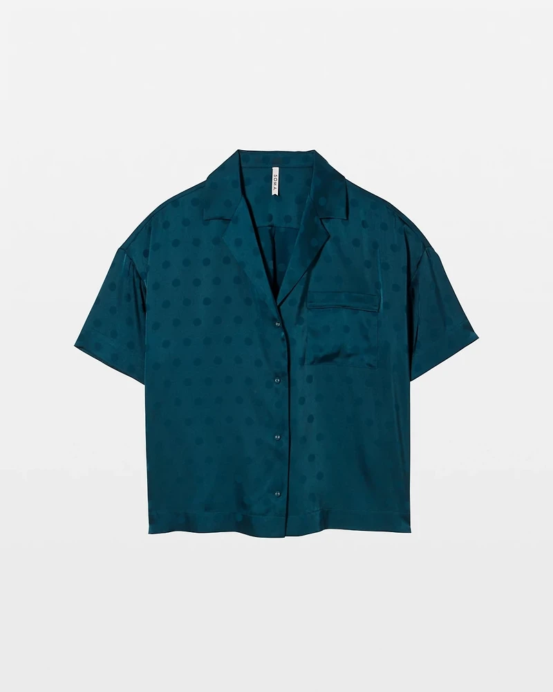 Jacquard Dot Relaxed Notch Collar Pajama Top