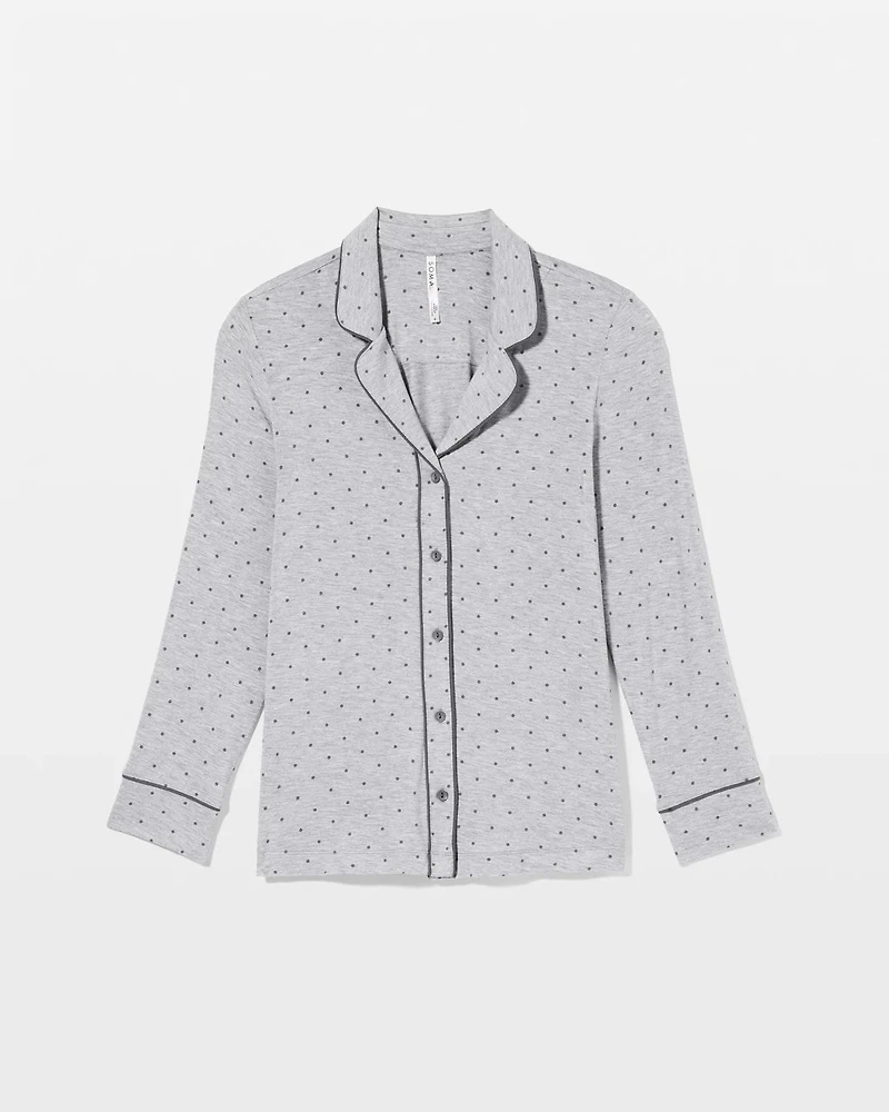 Long-Sleeve Printed Notch Collar Pajama Top