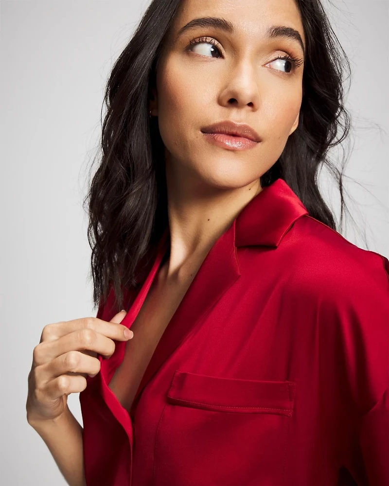 Short Sleeve Notch Collar Pajama Top