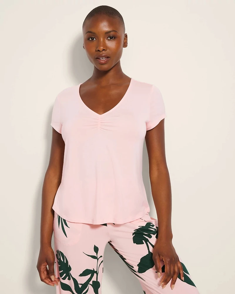 Ruched-Front Short-Sleeve Pajama Tee