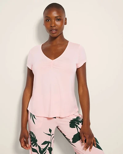 Ruched-Front Short-Sleeve Pajama Tee
