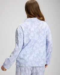 Cotton Striped Jacquard Long-Sleeve Notch Collar Pajama Top