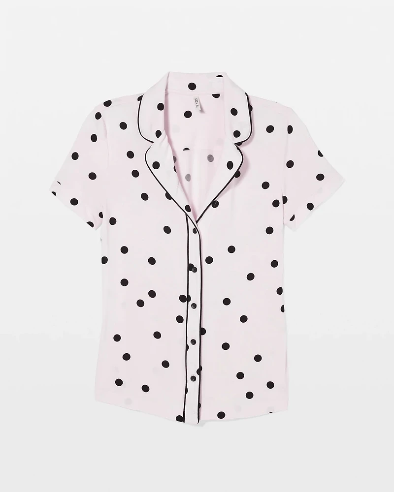 Piped Short Sleeve Notch Collar Pajama Top