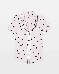 Piped Short Sleeve Notch Collar Pajama Top