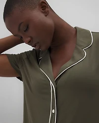 Solid Short Sleeve Notch Collar Pajama Top