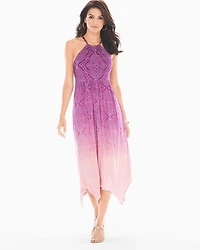 Soft Jersey Scarf Hem Midi Halter Dress