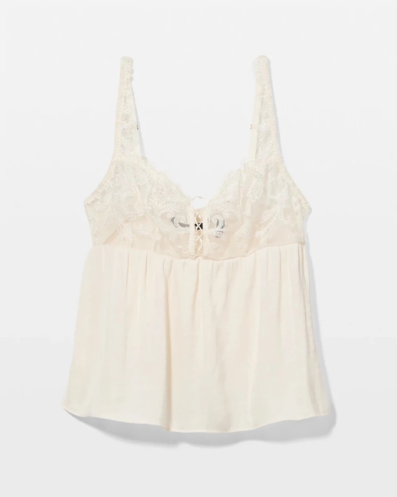 Crinkle Satin + Embroidery Camisole
