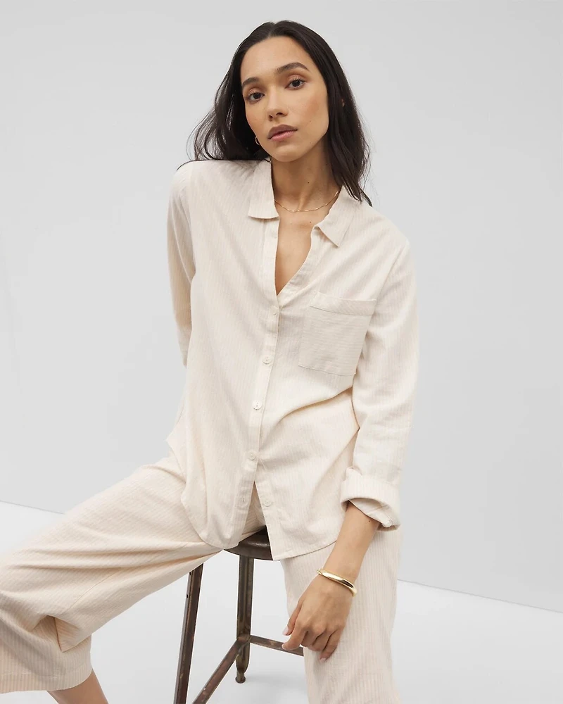 Beach Cotton Long Sleeve Button-Up