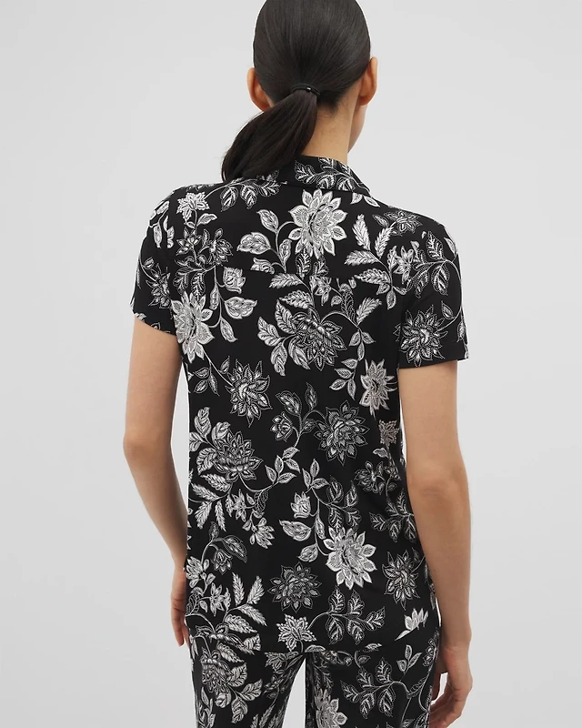Short Sleeve Notch Collar Pajama Top