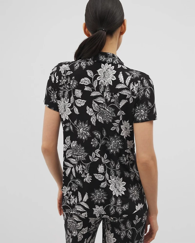 Short Sleeve Notch Collar Pajama Top