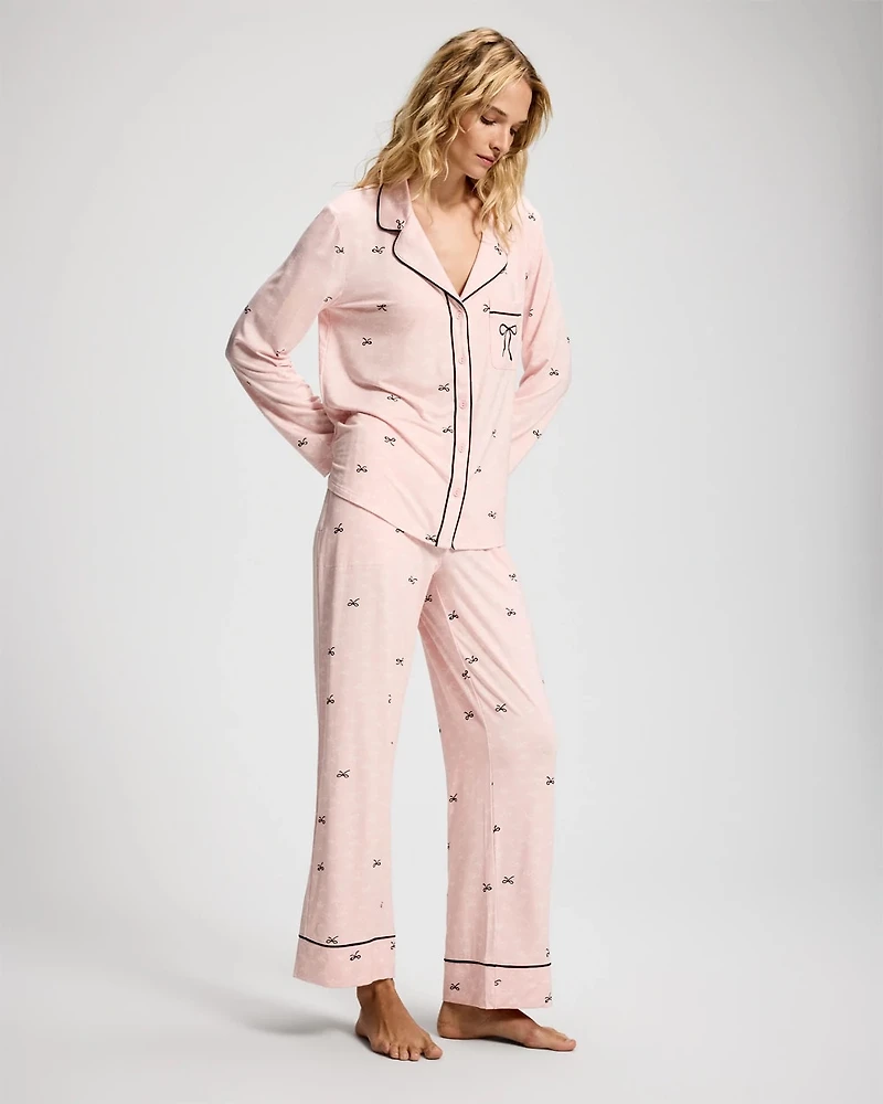 x BCRF Printed Long-Sleeve Notch Collar Pajama Top