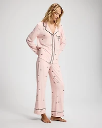 x BCRF Printed Long-Sleeve Notch Collar Pajama Top