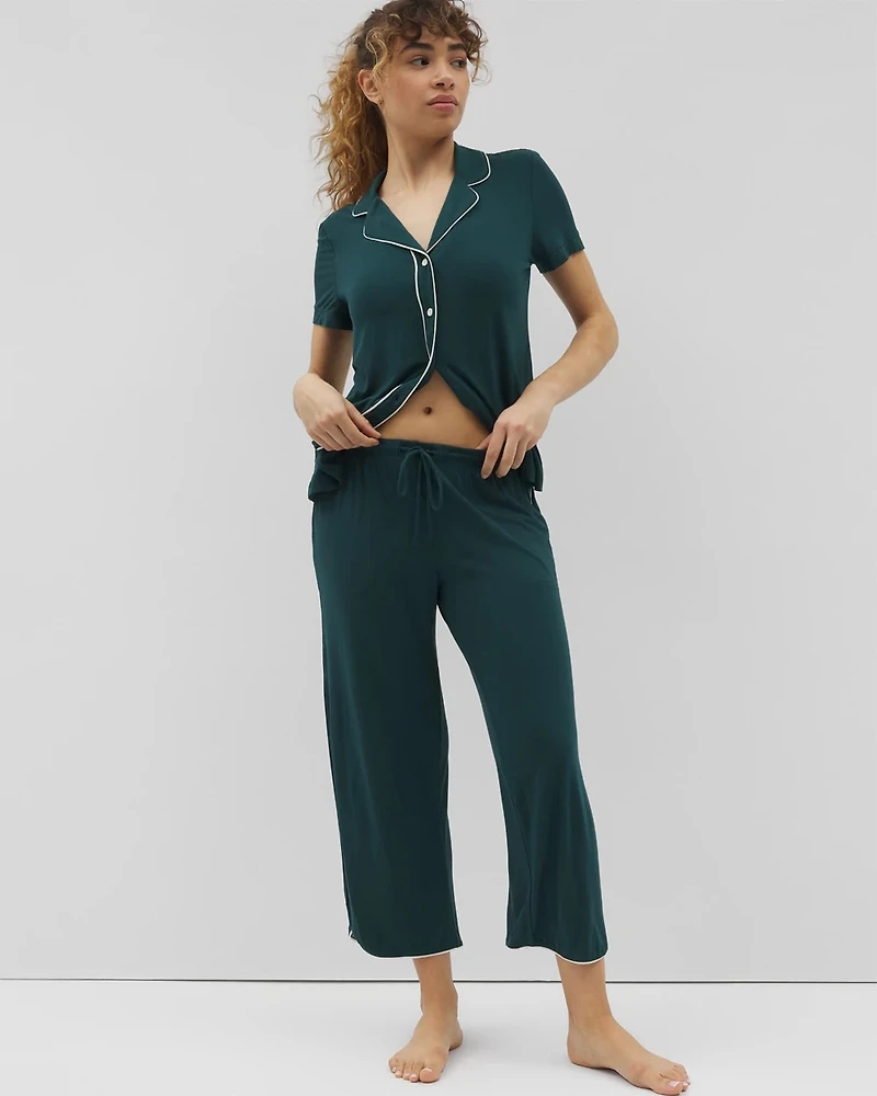 Solid Piped Crop Pajama Pant