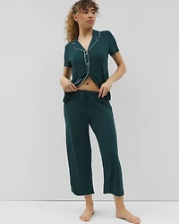 Solid Piped Crop Pajama Pant