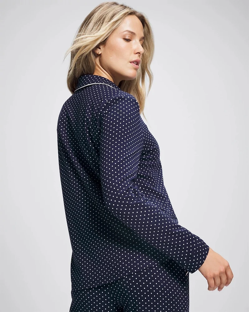 Long-Sleeve Notch Collar Pajama Top
