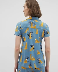Short Sleeve Notch Collar Pajama Top